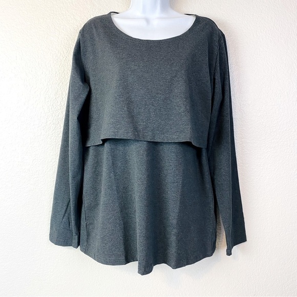 Smallshow Charcoal Grey Long Sleeve Nursing Top Size XL - Picture 2 of 7